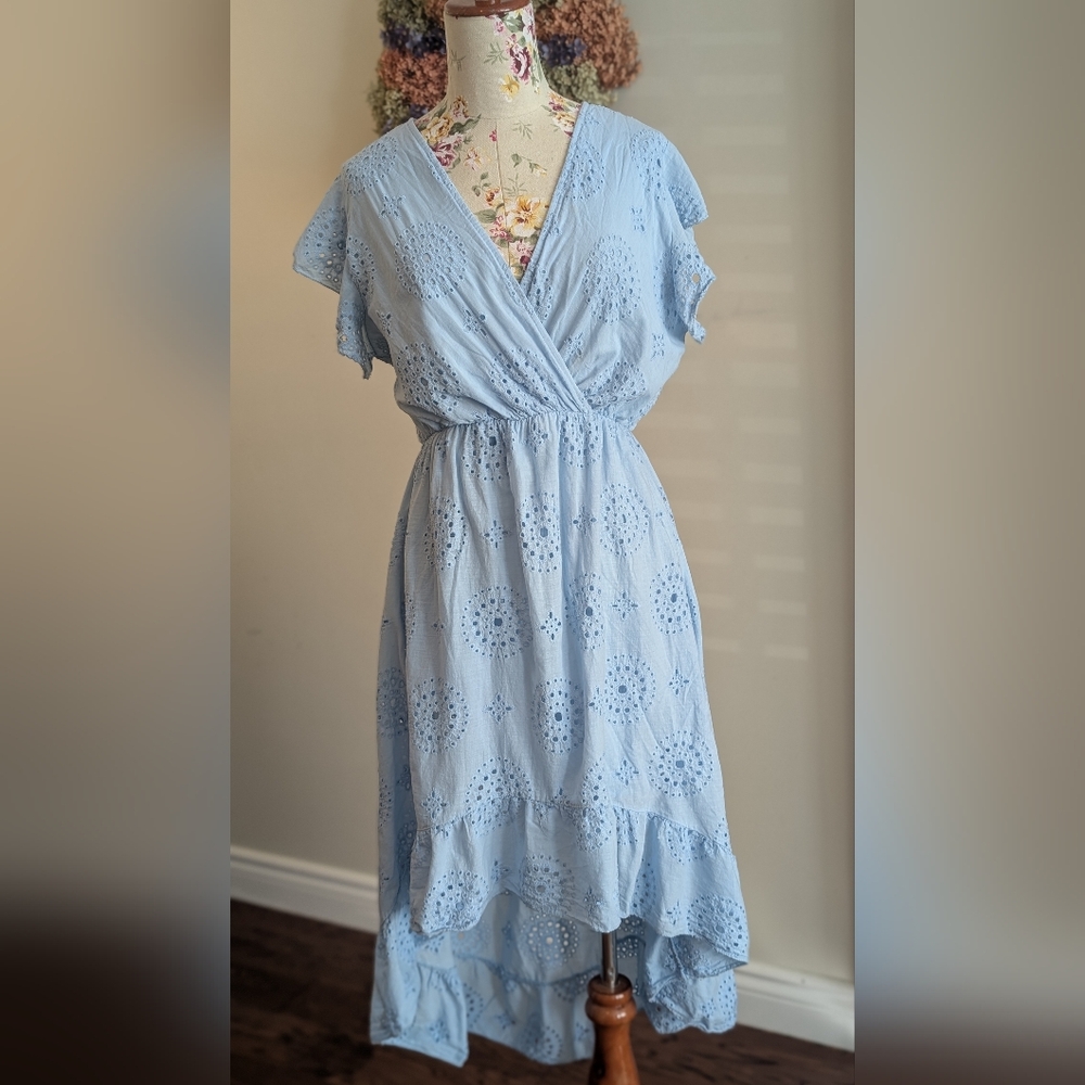Valentina Naldi Sky Blue Eyelet High Low Dress- 0003